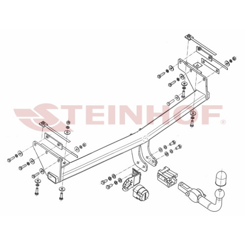 R-067 STEINHOF Фаркоп на Renault Koleos 2008-2011, 2011-2016 без подрезки бампера. Тип шара: AH (горизонтальное быстросъемное крепление шара на ключе). Нагрузки: 2000/100 кг, масса фаркопа 19,9 кг (без электрики в комплекте)