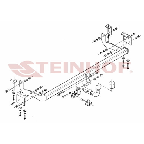 R-073 STEINHOF Фаркоп на Renault Kangoo II 2008-2021 без снятия и подрезки бампера. Тип шара: A. Нагрузки: 1350/75 кг, масса фаркопа 18,2 кг (без электрики в комплекте)