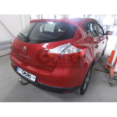 R087A GALIA Полностью оцинкованный фаркоп на Renault Megane III хетчбек 5 дверей 2008-2016, Renault Scenic III 2010-2016. Подрозетник убирается за бампер. Тип шара: A. Без выреза бампера. Нагрузки: 1300/75 кг, масса фаркопа 16,72 кг