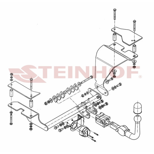 S-384 STEINHOF Фаркоп на Suzuki Swift (кроме 4WD) 04/2005-09/2010. Требуется подрезка бампера. Тип шара: AH (горизонтальное быстросъемное крепление шара на ключе). Нагрузки: 1100/60 кг, масса фаркопа 18 кг (без электрики в комплекте)