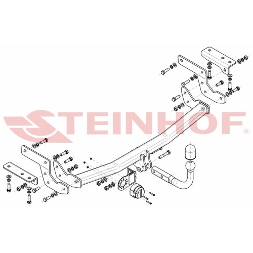 S-464 STEINHOF Фаркоп на SsangYong Tivoli 2WD, кроме 4WD 2015-2019 без снятия и подрезки бампера. Тип шара: A. Нагрузки: 1500/75 кг, масса фаркопа 21,1 кг (без электрики в комплекте)