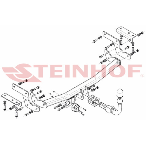 S-465 STEINHOF Фаркоп на SsangYong Tivoli 2WD, кроме 4WD 2015-2019 без снятия и подрезки бампера. Тип шара: AH (горизонтальное быстросъемное крепление шара на ключе). Нагрузки: 1500/75 кг, масса фаркопа 21,1 кг (без электрики в комплекте)