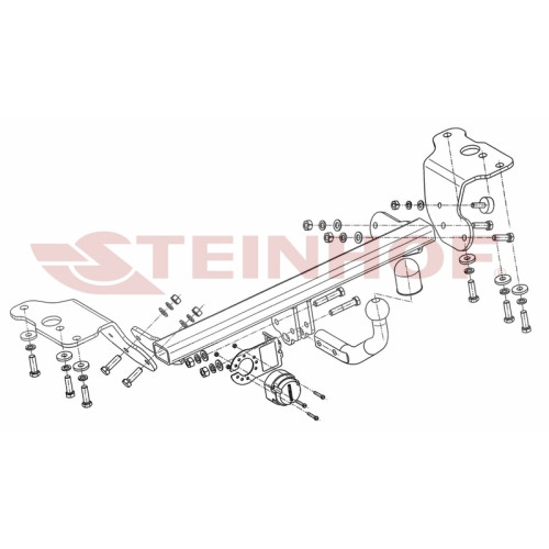 T-092 STEINHOF Фаркоп на Toyota Auris хетчбек 5 дверей 10/2012-2018 без снятия и подрезки бампера. Тип шара: A. Нагрузки: 1600/75 кг, масса фаркопа 16,2 кг (без электрики в комплекте)