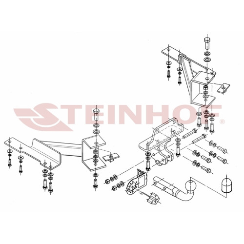 T-167 STEINHOF Фаркоп на Toyota Land Cruiser Prado 5 дверей (J120) 2003-2009, Lexus GX470 2003-2009. Требуется подрезка бампера. Тип шара: A. Нагрузки: 3500/140 кг, масса фаркопа 15,3 кг (без электрики в комплекте)