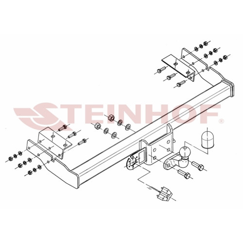 T-185 STEINHOF Фаркоп на Toyota RAV4 06/1994-05/2000 без снятия и подрезки бампера. Тип шара: F. Нагрузки: 1750/75 кг, масса фаркопа 18 кг (без электрики в комплекте)