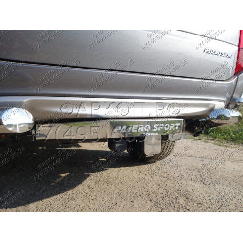 TCU00013 ТСС Фаркоп на Mitsubishi Pajero Sport 2016-2021 с накладкой с надписью Pajero Sport без подрезки бампера. Тип шара: E (шаровый узел под американский квадрат). Нагрузки: 1600/75 кг