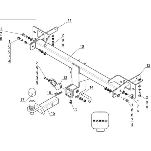 TCU00304 ТСС Фаркоп на Exeed TXL 2021- (V - 1.6T 4WD, кроме комплектации FL2). Требуется подрезка бампера. Тип шара: E (шаровый узел под американский квадрат). Нагрузки: 1250/75 кг