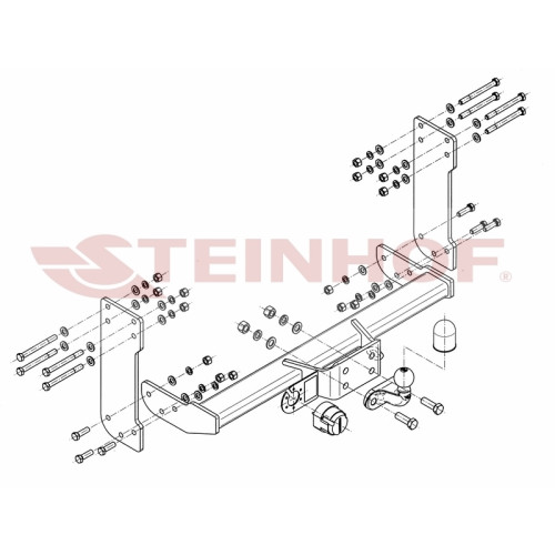 V-034 STEINHOF Фаркоп на Mercedes Sprinter II шасси (5T) двойные колеса 2006-2019, Volkswagen Crafter шасси (5T) двойные колеса 2006-2017 без снятия и подрезки бампера. Тип шара: F. Нагрузки: 3500/140 кг, масса фаркопа 25,3 кг (без электрики в комплекте)