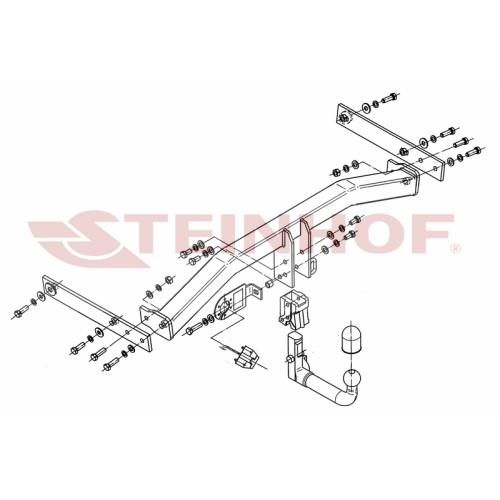 V-129 STEINHOF Фаркоп на Volkswagen Tiguan 2007-2016. Требуется подрезка бампера. Тип шара: AV (вертикальное быстросъемное крепление шара на ключе). Нагрузки: 2500/100 кг, масса фаркопа 22,5 кг (без электрики в комплекте)