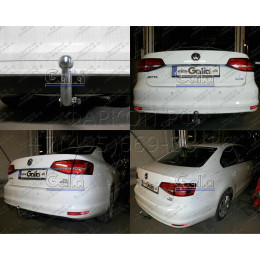 V077A GALIA Полностью оцинкованный фаркоп на Volkswagen Jetta 2010-2019. Подрозетник убирается за бампер. Тип шара: A. Невидимый вырез бампера. Нагрузки: 1800/80 