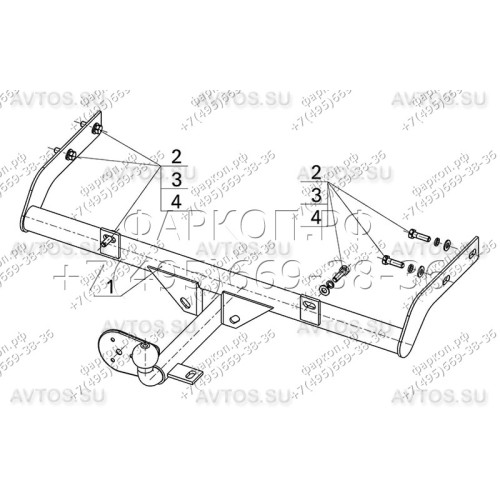 DO 01 AVTOS Фаркоп на Datsun on-DO 2014-2020 без подрезки бампера. Тип шара: A. Нагрузки: 1000/75 кг, масса фаркопа 12 кг (без электрики в комплекте)