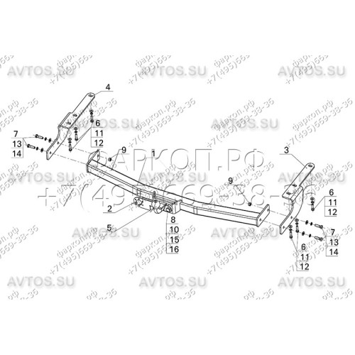 TY 38 AVTOS Фаркоп на Toyota Highlander 2010-2014 требуется подрезка бампера. Тип шара: F. Нагрузки: 1500/75 кг, масса фаркопа 23 кг (без электрики в комплекте)