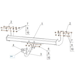 2257-A ORIS Фаркоп на Mercedes V-Class w447 2014-, Mercedes Vito w639 2003-2014, w447 2014-, Mercedes Viano w639 2003-2014. Необходима подрезка бампера. Тип шара: A. Нагрузки: 2500/100 кг, масса фа
