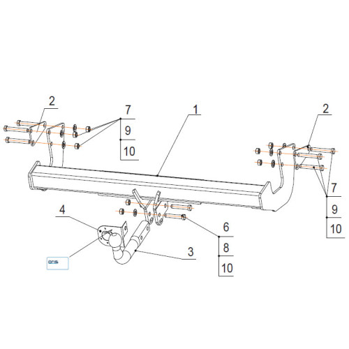 2257-A ORIS Фаркоп на Mercedes V-Class w447 2014-, Mercedes Vito w639 2003-2014, w447 2014-, Mercedes Viano w639 2003-2014. Необходима подрезка бампера. Тип шара: A. Нагрузки: 2500/100 кг, масса фаркопа 21,7 кг (без электрики в комплекте)