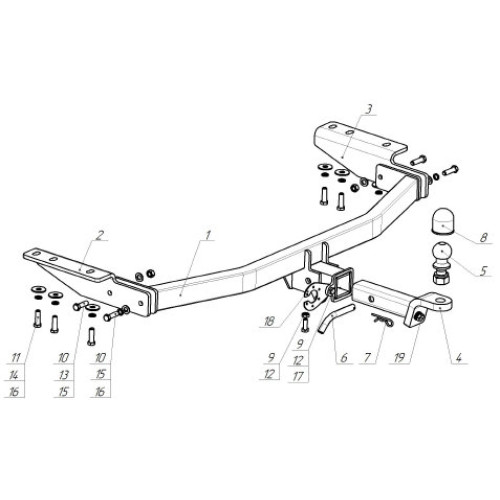 4381-E ORIS Фаркоп на Nissan Pathfinder R52 2014-2021, Infiniti QX60 2014-2021, Infiniti JX35 2013-2014. Необходима подрезка бампера. Тип шара: E. Нагрузки: 1800/100 кг, масса фаркопа 26 кг (без электрики в комплекте)