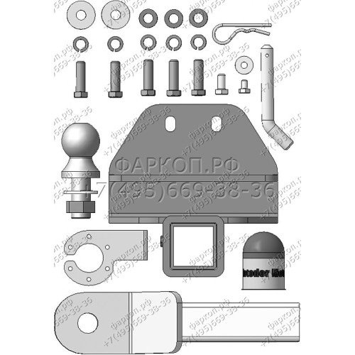 92525-E MOTODOR Фаркоп с оцинкованным шаром на Toyota Land Cruiser 300 2021- без выреза в бампере. Тип шара: E. Нагрузки 2500/100 кг, масса фаркопа 9,1 кг (без электрики в комплекте)