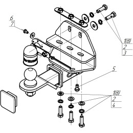 92525-E MOTODOR Фаркоп с оцинкованным шаром на Toyota Land Cruiser 300 2021- без выреза в бампере. Тип шара: E. Нагрузки 2500/100 кг, масса фаркопа 9,1 кг (без электрики