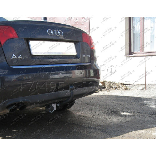 A-076 STEINHOF Фаркоп на Audi A4 седан, в т.ч. Quattro 11/2004-10/2007, Audi A4 универсал, в т.ч. Quattro 11/2004-03/2008. Требуется подрезка бампера. Тип шара: A. Нагрузки: 2000/85 кг, масса фаркопа 17,2 кг (без электрики в комплекте)