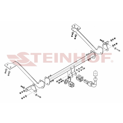 C-016 STEINHOF Фаркоп на Citroen Berlingo II LWB L2 2008-2019, Peugeot Partner II LWB L2 2008-2019 без снятия и подрезки бампера. Тип шара: AH (горизонтальное быстросъемное крепление шара на ключе). Нагрузки: 1600/70 кг, масса фаркопа 24 кг (без электрики