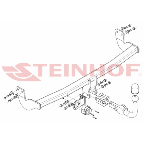 C-054 STEINHOF Фаркоп на Citroen DS3, кроме Racing 2010-2016. Требуется подрезка бампера. Тип шара: AH (горизонтальное быстросъемное крепление шара на ключе). Нагрузки: 1250/80 кг, масса фаркопа 16 кг (без электрики в комплекте)