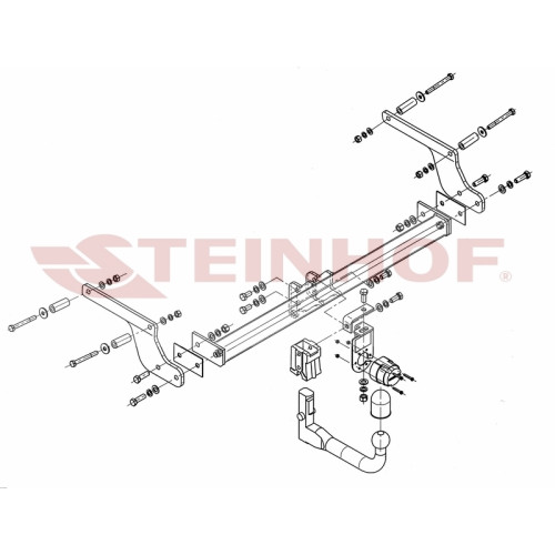 D-013 STEINHOF Фаркоп на Renault Duster 2010-2015, Dacia Duster 2010-2013 без подрезки бампера. Тип шара: AV (вертикальное быстросъемное крепление шара на ключе). Нагрузки: 1500/75 кг, масса фаркопа 17,8 кг (без электрики в комплекте)