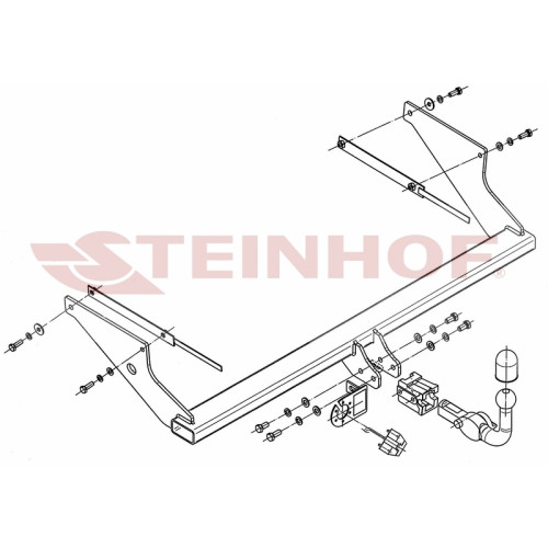 F-239 STEINHOF Фаркоп на Ford Focus II универсал 03/2005-02/2008 (требуется подрезка бампера), 03/2008-04/2011 (без подрезки бампера). Тип шара: AH (горизонтальное быстросъемное крепление шара на ключе). Нагрузки: 1500/75 кг, масса фаркопа 20,9 кг (без эл