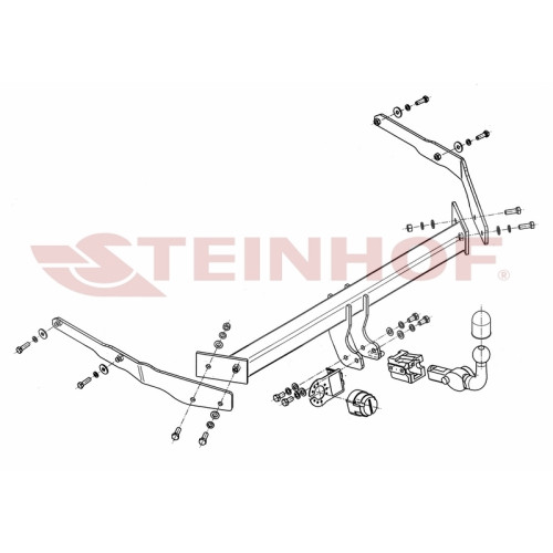 F-241 STEINHOF Фаркоп на Ford Focus III универсал 2011-2018. Требуется подрезка бампера. Тип шара: AH (горизонтальное быстросъемное крепление шара на ключе). Нагрузки: 1800/100 кг, масса фаркопа 20,4 кг (без электрики в комплекте)