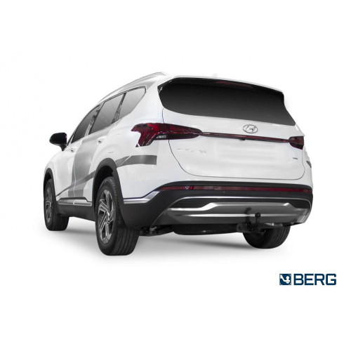F.2315.001 BERG Фаркоп на Hyundai Santa Fe 2021-2023. Требуется подрезка бампера. Тип шара: A. Нагрузки: 2000/75 кг, масса фаркопа 18 кг (без электрики в комплекте)