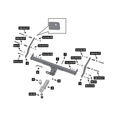 F.6017.008 BERG Фаркоп на Lada XRay 2016-2022 (вкл. Cross) без подрезки бампера. Тип шара: E. Нагрузки: 1100/75 кг, масса фаркопа 14 кг (без электрики в комплекте)