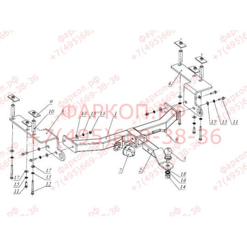 FA 0597-E Бизон Фаркоп на SsangYong Actyon Sports 2006-2014 без подрезки бампера. Тип шара: E (легкосъемный шар под квадрат). Нагрузки: 3300/120 кг. Не комплектуется электрикой