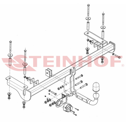 H-065 STEINHOF Фаркоп на Honda HR-V 3/5 дверей 2002-2006. Требуется подрезка бампера. Тип шара: A. Нагрузки: 1400/70 кг, масса фаркопа 17,81 кг (без электрики в комплекте)