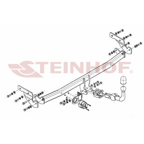 H-233 STEINHOF Фаркоп на Hyundai i10 2008-2011 (без снятия и подрезки бампера), Hyundai i10 2011-2013 (требуется подрезка бампера). Тип шара: AH (горизонтальное быстросъемное крепление шара на ключе). Нагрузки: 800/32 кг, масса фаркопа 18 кг (без электрик