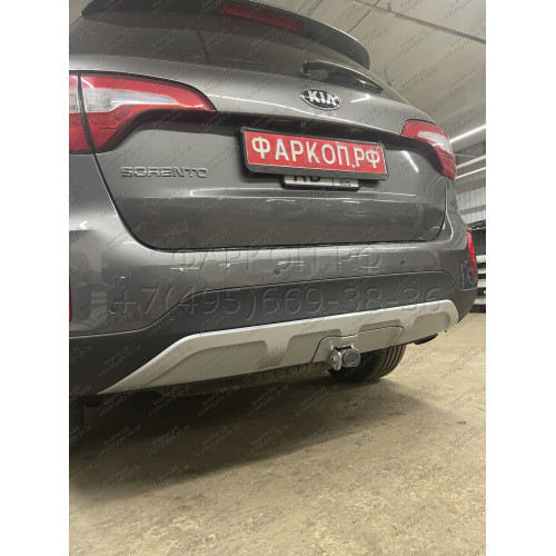 H091C GALIA Полностью оцинкованный фаркоп на Hyundai Santa Fe 2012-2018, 2018-2021, Kia Sorento 2012-2015, 2015-2020. Подрозетник убирается за бампер. Тип шара: C (горизонтальный съемный). Подрезка бампера. Нагрузки: 2600/120 кг, масса фаркопа 18,57 кг