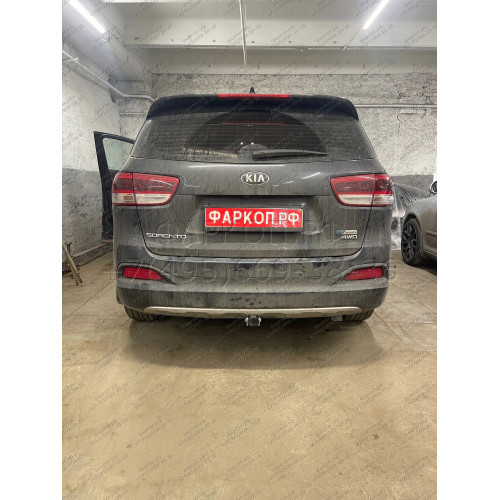H091C GALIA Полностью оцинкованный фаркоп на Hyundai Santa Fe 2012-2018, 2018-2021, Kia Sorento 2012-2015, 2015-2020. Подрозетник убирается за бампер. Тип шара: C (горизонтальный съемный). Подрезка бампера. Нагрузки: 2600/120 кг, масса фаркопа 18,57 кг