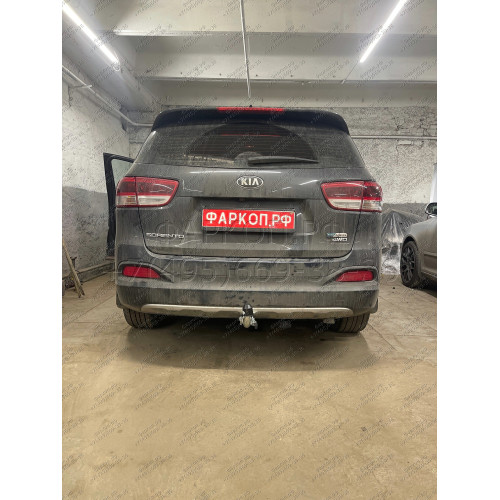 H091C GALIA Полностью оцинкованный фаркоп на Hyundai Santa Fe 2012-2018, 2018-2021, Kia Sorento 2012-2015, 2015-2020. Подрозетник убирается за бампер. Тип шара: C (горизонтальный съемный). Подрезка бампера. Нагрузки: 2600/120 кг, масса фаркопа 18,57 кг