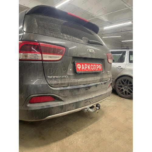 H091C GALIA Полностью оцинкованный фаркоп на Hyundai Santa Fe 2012-2018, 2018-2021, Kia Sorento 2012-2015, 2015-2020. Подрозетник убирается за бампер. Тип шара: C (горизонтальный съемный). Подрезка бампера. Нагрузки: 2600/120 кг, масса фаркопа 18,57 кг