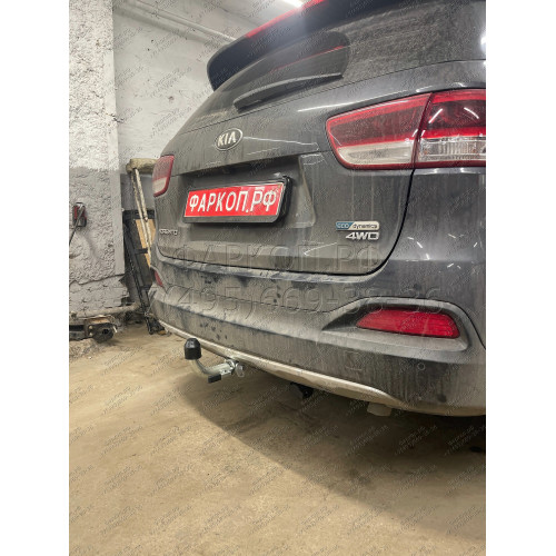 H091C GALIA Полностью оцинкованный фаркоп на Hyundai Santa Fe 2012-2018, 2018-2021, Kia Sorento 2012-2015, 2015-2020. Подрозетник убирается за бампер. Тип шара: C (горизонтальный съемный). Подрезка бампера. Нагрузки: 2600/120 кг, масса фаркопа 18,57 кг