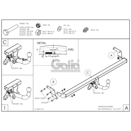 H099A GALIA Полностью оцинкованный фаркоп на Hyundai Elantra 2011-2016. Подрозетник убирается за бампер. Требуется невидимая подрезка бампера. Тип шара: A. Нагрузки: 1500/80 кг, масса фаркопа 14,42 кг
