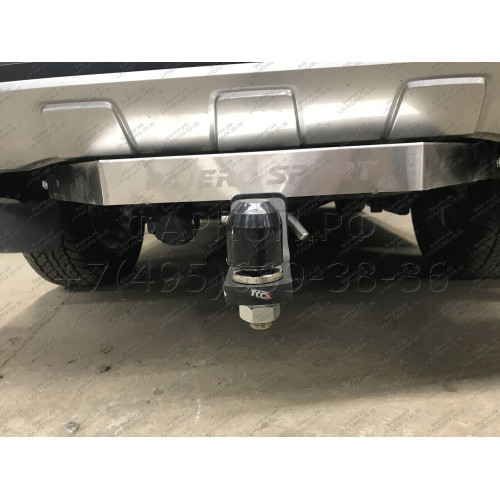 TCU00279 ТСС Фаркоп на Mitsubishi Pajero Sport 2021- с накладкой с надписью Pajero Sport без подрезки бампера. Тип шара: E (шаровый узел под американский квадрат). Нагрузки: 2500/120 кг