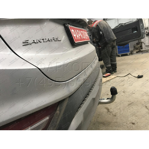 H091C GALIA Полностью оцинкованный фаркоп на Hyundai Santa Fe 2012-2018, 2018-2021, Kia Sorento 2012-2015, 2015-2020. Подрозетник убирается за бампер. Тип шара: C (горизонтальный съемный). Подрезка бампера. Нагрузки: 2600/120 кг, масса фаркопа 18,57 кг