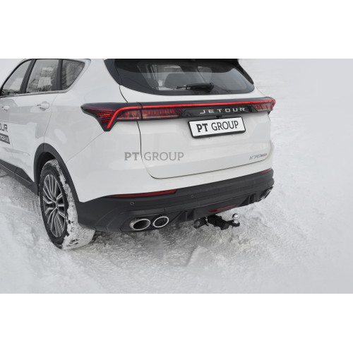 JXS-23-991122.00 PT GROUP Фаркоп на Jetour X70 Plus 2023- без подрезки бампера. Тип шара: E (легкосъемный шар под квадрат). Нагрузки: 1000/75 кг, масса фаркопа 19 кг (без электрики в комплекте)