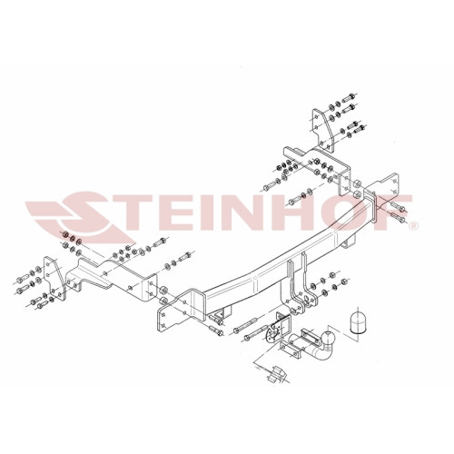 K-023 STEINHOF Фаркоп на Kia Sorento JC 2006-2009. Требуется подрезка бампера. Тип шара: A. Нагрузки: 3500/140 кг, масса фаркопа 24,6 кг (без электрики в комплекте)