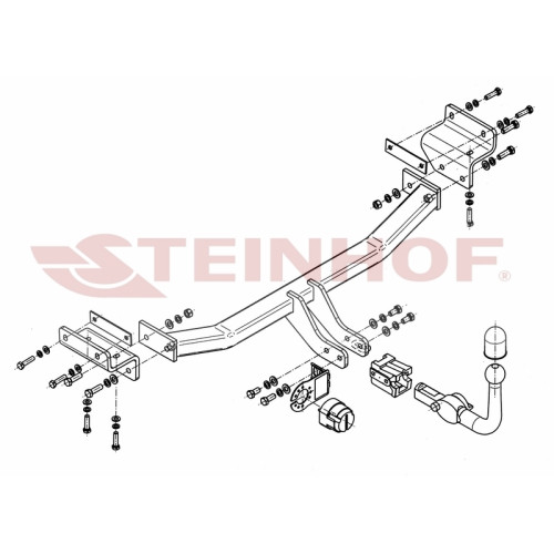 K-056 STEINHOF Фаркоп на Kia Ceed хетчбек 5 дверей (JD) 2012-2018, Hyundai i30 хетчбек 3/5 дверей 2012-2017 без снятия и подрезки бампера. Тип шара: AH (горизонтальное быстросъемное крепление шара на ключе). Нагрузки: 1500/75 кг, масса фаркопа 21,3 кг (бе