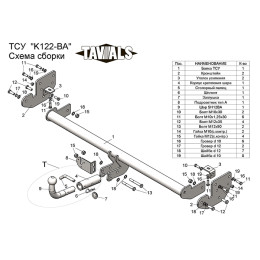 K122-BA TAVIALS ТСУ для Kia Soul 2014-2019 без снятия и выреза бампера. Тип шара: C (оцинкованный, съемный). Нагрузки: 1500/75 кг, масса фаркопа 17,2 кг (без электри