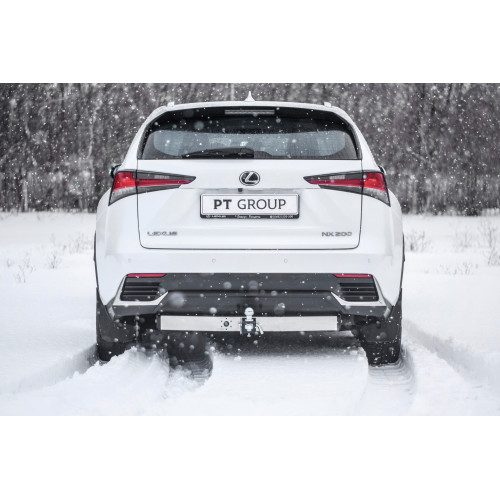 LNX-20-991124.00 PT GROUP Фаркоп с нержавеющей накладкой на Toyota RAV4 2013-2019, Lexus NX 2014-2021 (с одной выхлопной трубой) без подрезки бампера. Тип шара: E (легкосъемный шар под квадрат). Нагрузки: 1500/80 кг, масса фаркопа 23,2 кг (без электрики в