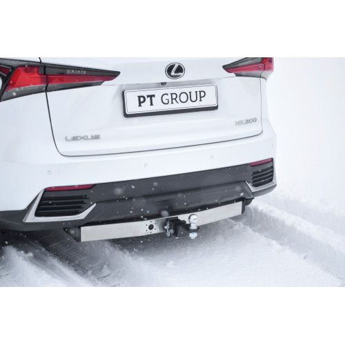 LNX-20-991124.00 PT GROUP Фаркоп с нержавеющей накладкой на Toyota RAV4 2013-2019, Lexus NX 2014-2021 (с одной выхлопной трубой) без подрезки бампера. Тип шара: E (легкосъемный шар под квадрат). Нагрузки: 1500/80 кг, масса фаркопа 23,2 кг (без электрики в