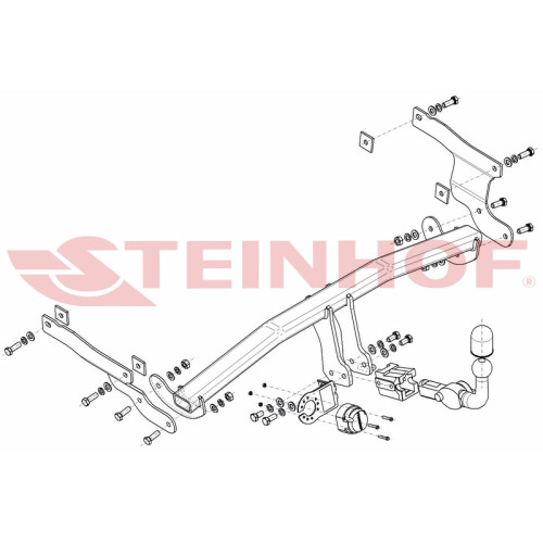 M-039 STEINHOF Фаркоп на Mazda 3 хетчбек 5 дверей BM 2013-2019. Требуется подрезка бампера. Тип шара: AH (горизонтальное быстросъемное крепление шара на ключе). Нагрузки: 1800/90 кг, масса фаркопа 22,9 кг (без электрики в комплекте)