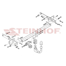 M-099 STEINHOF Фаркоп на Mercedes A-Class w169 2004-2012, Mercedes B-Class w245, кроме AMG 2005-2011. Требуется подрезка бампера. Тип шара: AV (вертикальное быстросъемное крепление шара на ключе). Нагрузки: 1500/70 кг, масса фаркопа 18,9 кг (без электрики