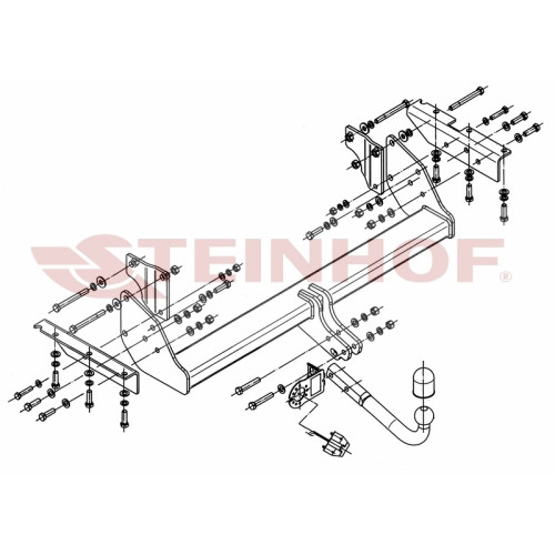 M-352 STEINHOF Фаркоп на Mitsubishi Pajero 3/5 дверей 02/2007-2020. Требуется подрезка бампера. Тип шара: A. Нагрузки: 3300/135 кг, масса фаркопа 27,9 кг (без электрики в комплекте)