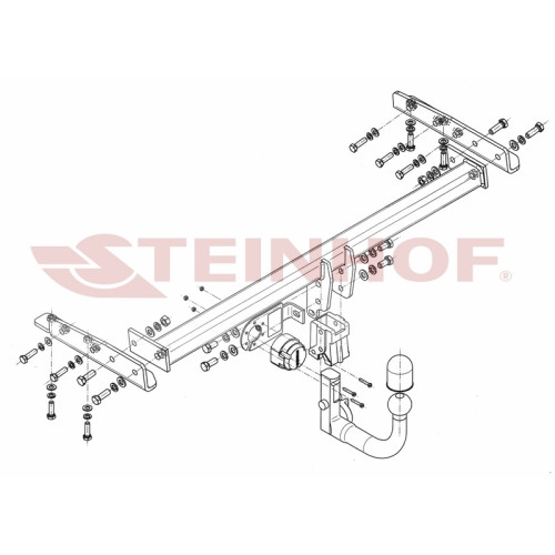 N-015 STEINHOF Фаркоп на Nissan Almera N16 седан 2000-2006. Требуется подрезка бампера. Тип шара: AV (вертикальное быстросъемное крепление шара на ключе). Нагрузки: 1500/75 кг, масса фаркопа 19,8 кг (без электрики в комплекте)